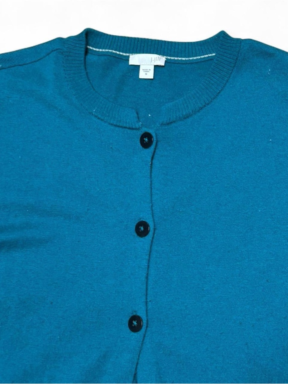 J. Jill Teal Button-Front Crewneck Cardigan